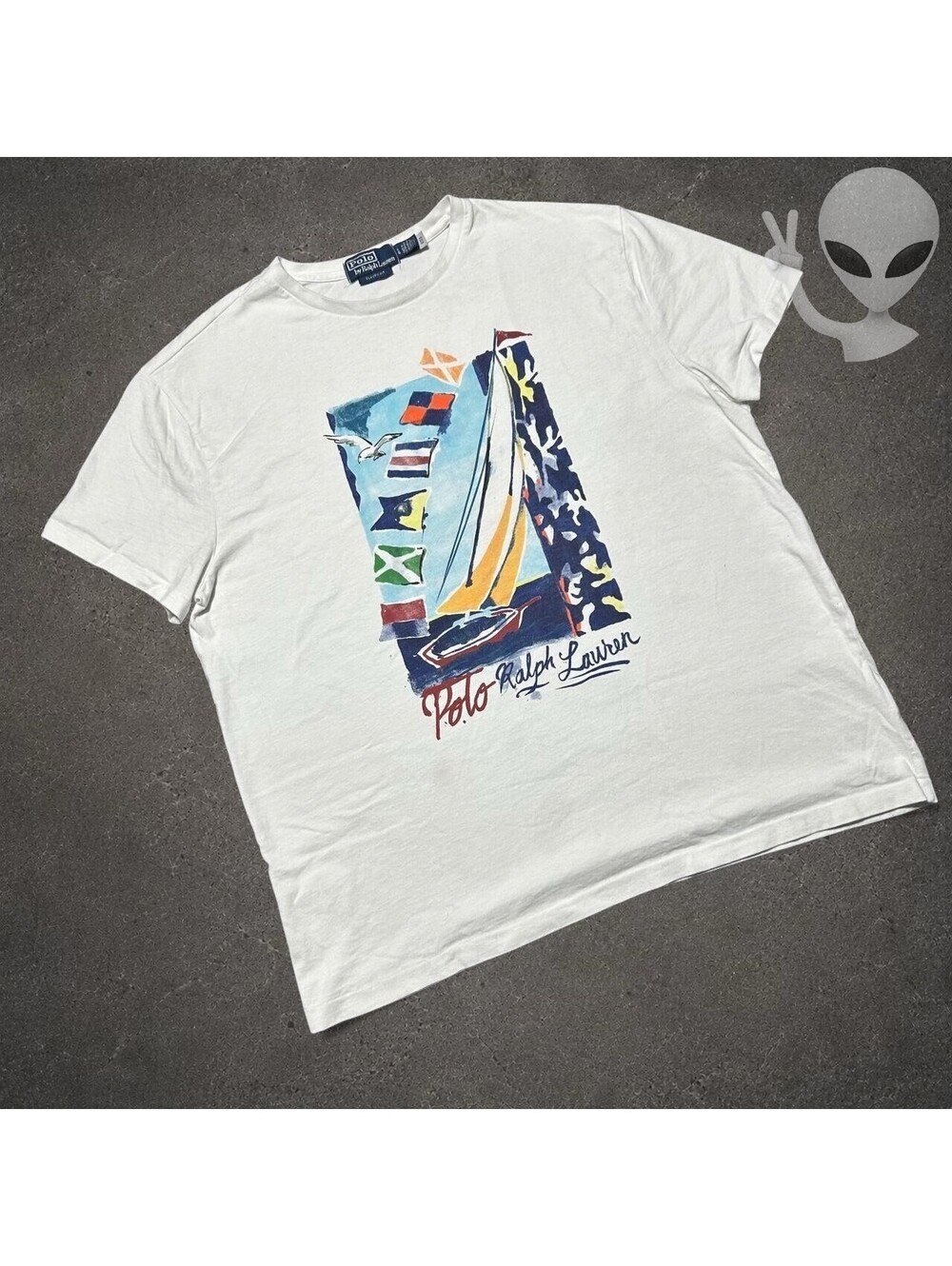 Polo Ralph Lauren Sailboat Jersey T-Shirt Mens L White Classic Fit Graphic